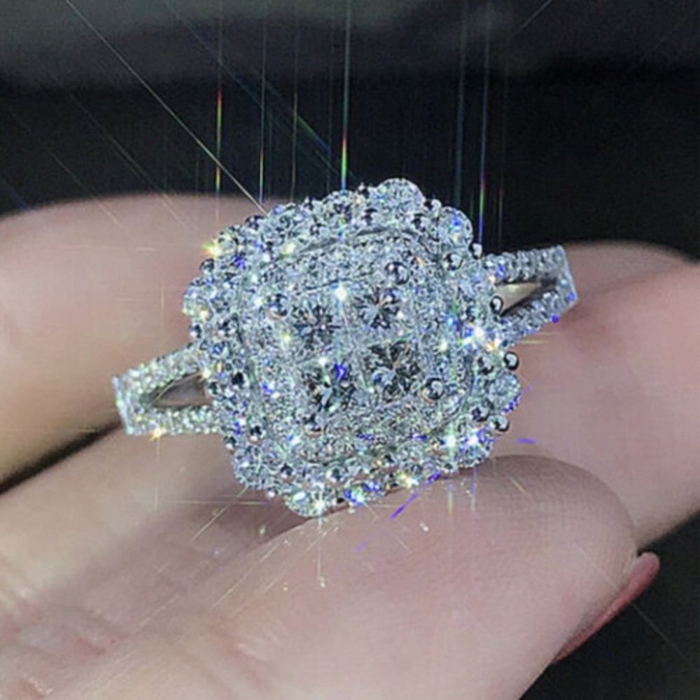 * NEW 925 Silver Diamond Halo Engagement Ring - Picture 2 of 7